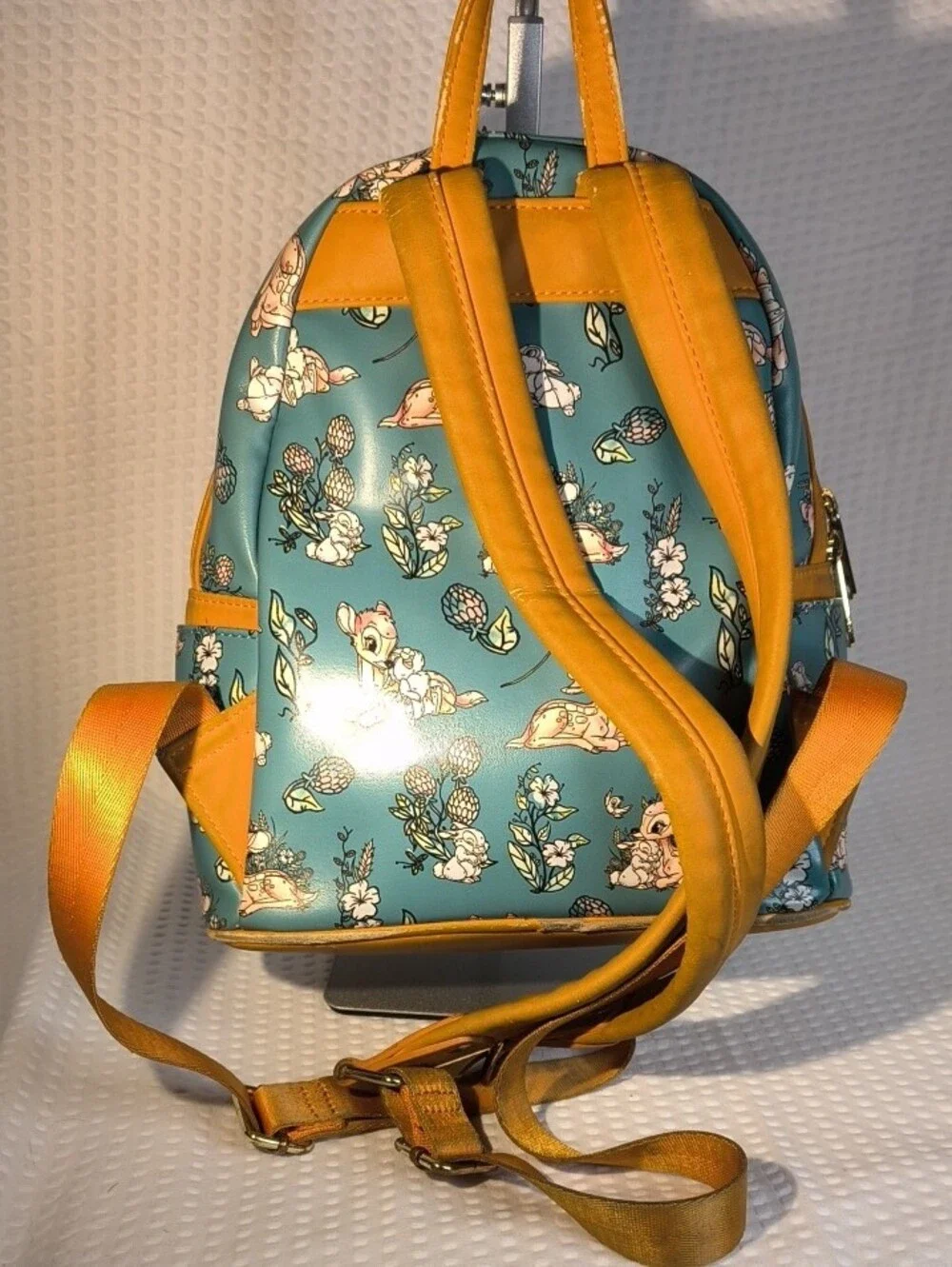 Loungefly Teal Bambi Floral Mini Backpack with Gold Trim